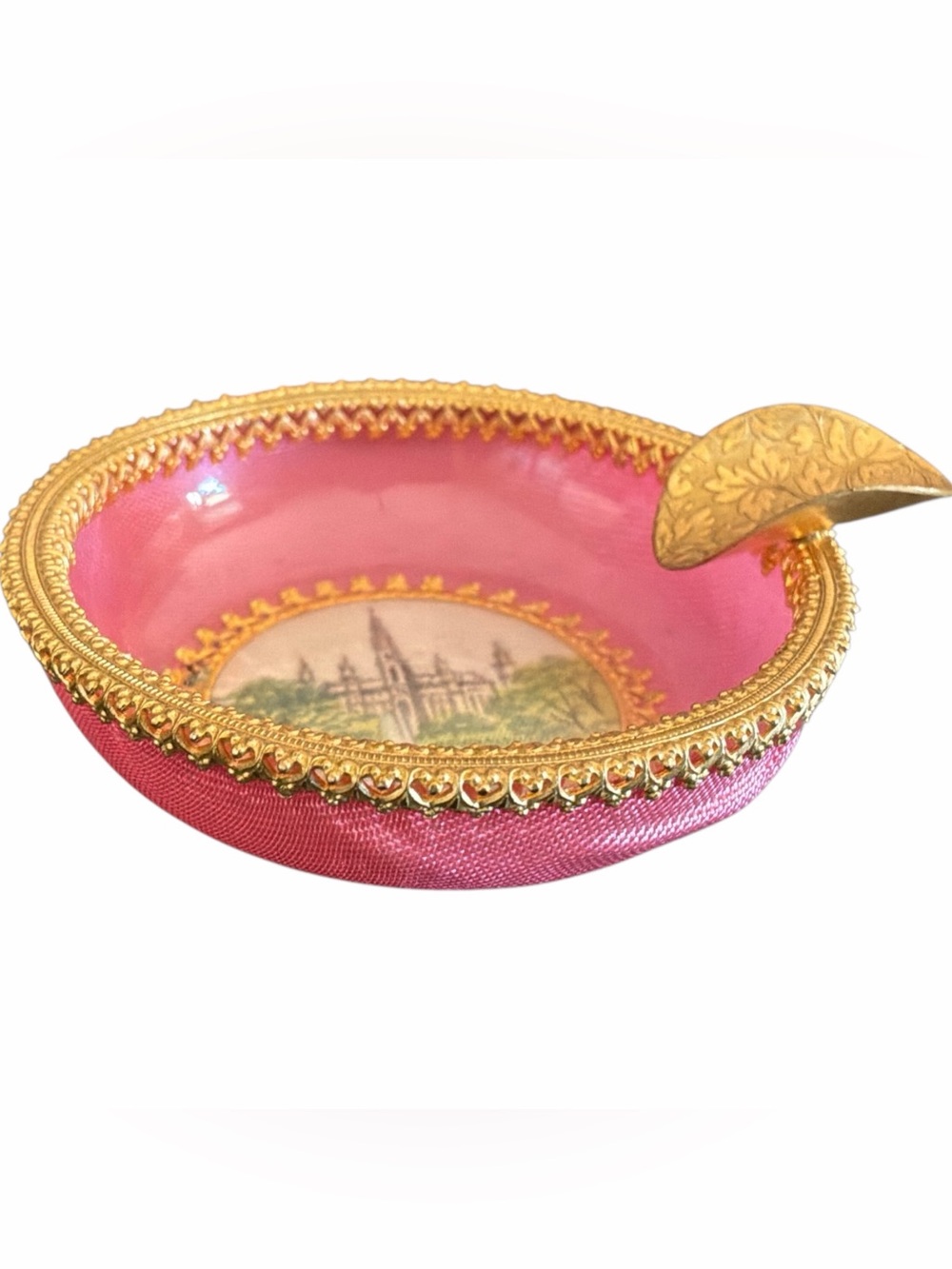 Vintage Vienna Austria Rathaus Wien Pink & Gold Souvenir Ashtray Trinket Dish